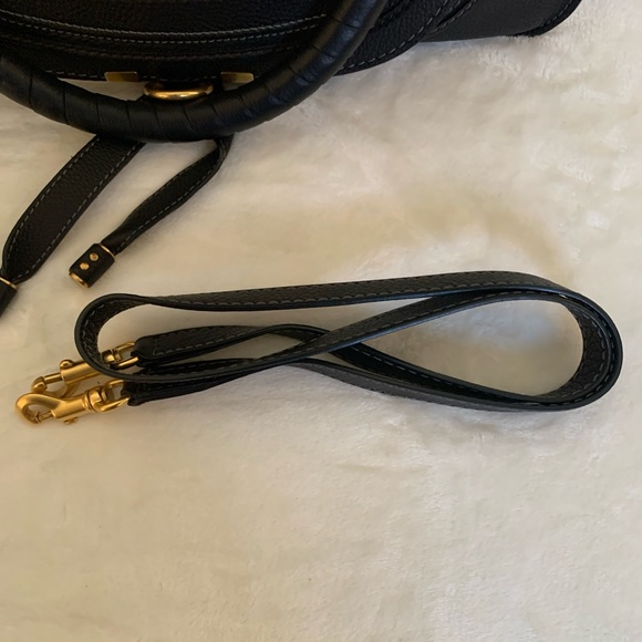 CHLOE Marcie Medium Black Textured Leader Shoulder Bag - Picture 12 of 16